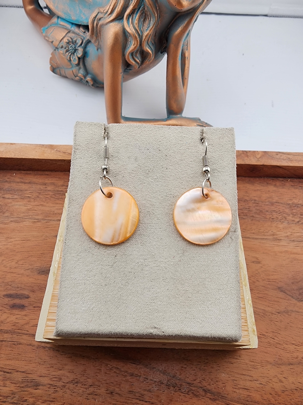 Classic Round Shell Drop Earrings in Peach-Orange
